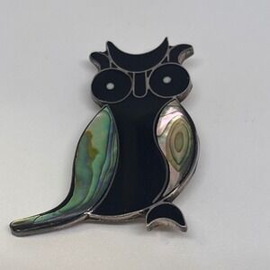 Vintage Mexican Sterling Silver 925 Owl Brooch Pin Enamel Taxco Bird